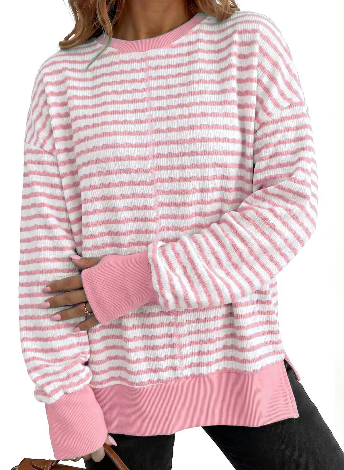 Striped women's sweater with side slits - Casual and soft