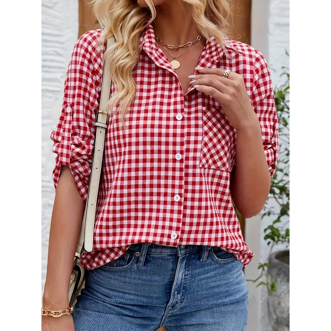 Chemise Femme à Carreaux Manches Longues – Blouse Décontractée à Col