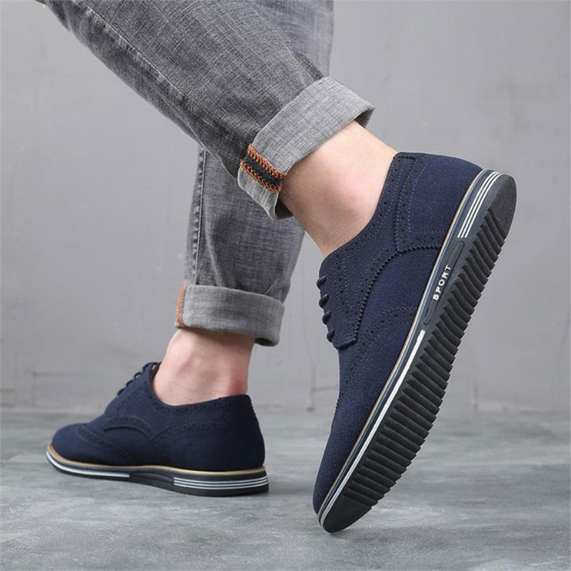 Men's Black Suede Lace-Up Flat Shoes