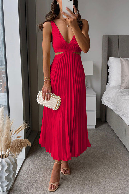 Robe Longue Satinée Femme Décolleté en V Plissé – Élégance Structurée