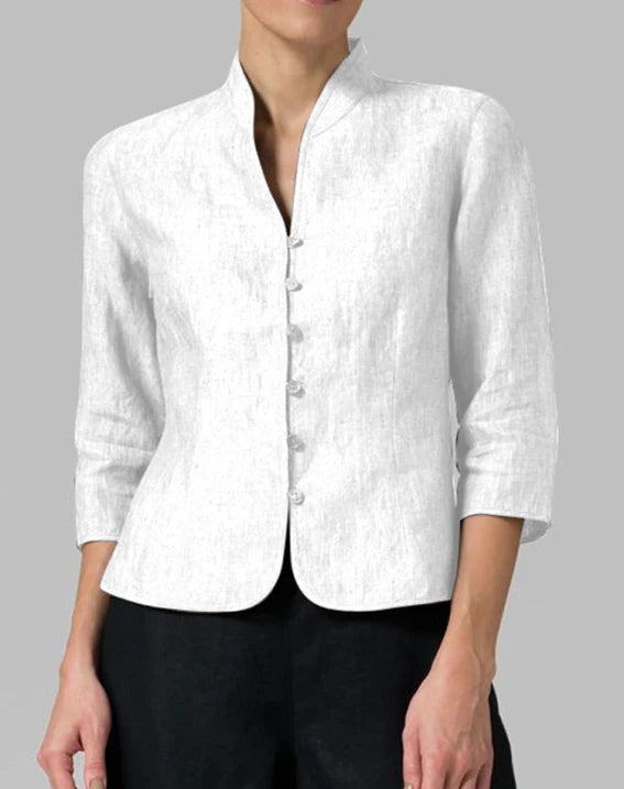 Blouse Vintage en Coton-Lin pour Femme – Haut Décontracté à Manches Longues