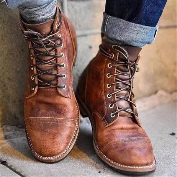 Hommes en cuir à lacets polyvalentes Botte - Durables, élégantes, confortables