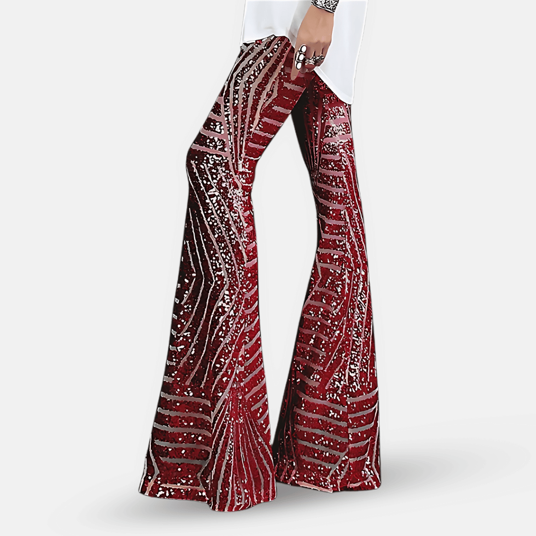 Pantalon évasé à sequins taille haute pour femme – Pantalon glamour et élégant
