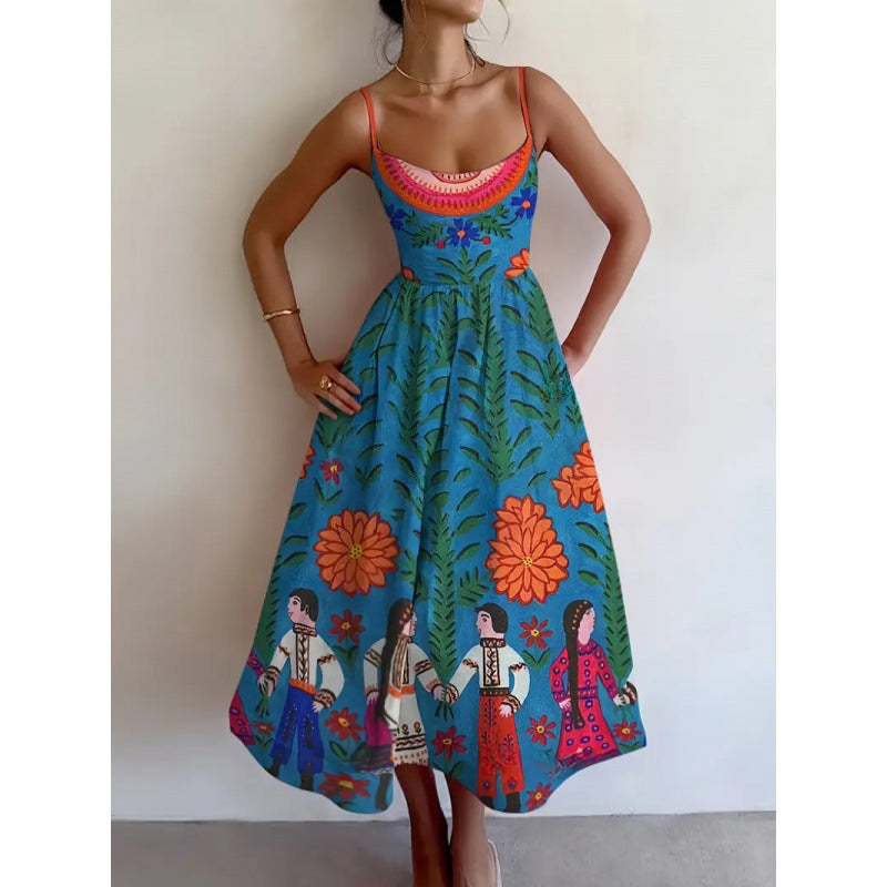 Robe midi femme imprime floral boheme - Colorée et elegante