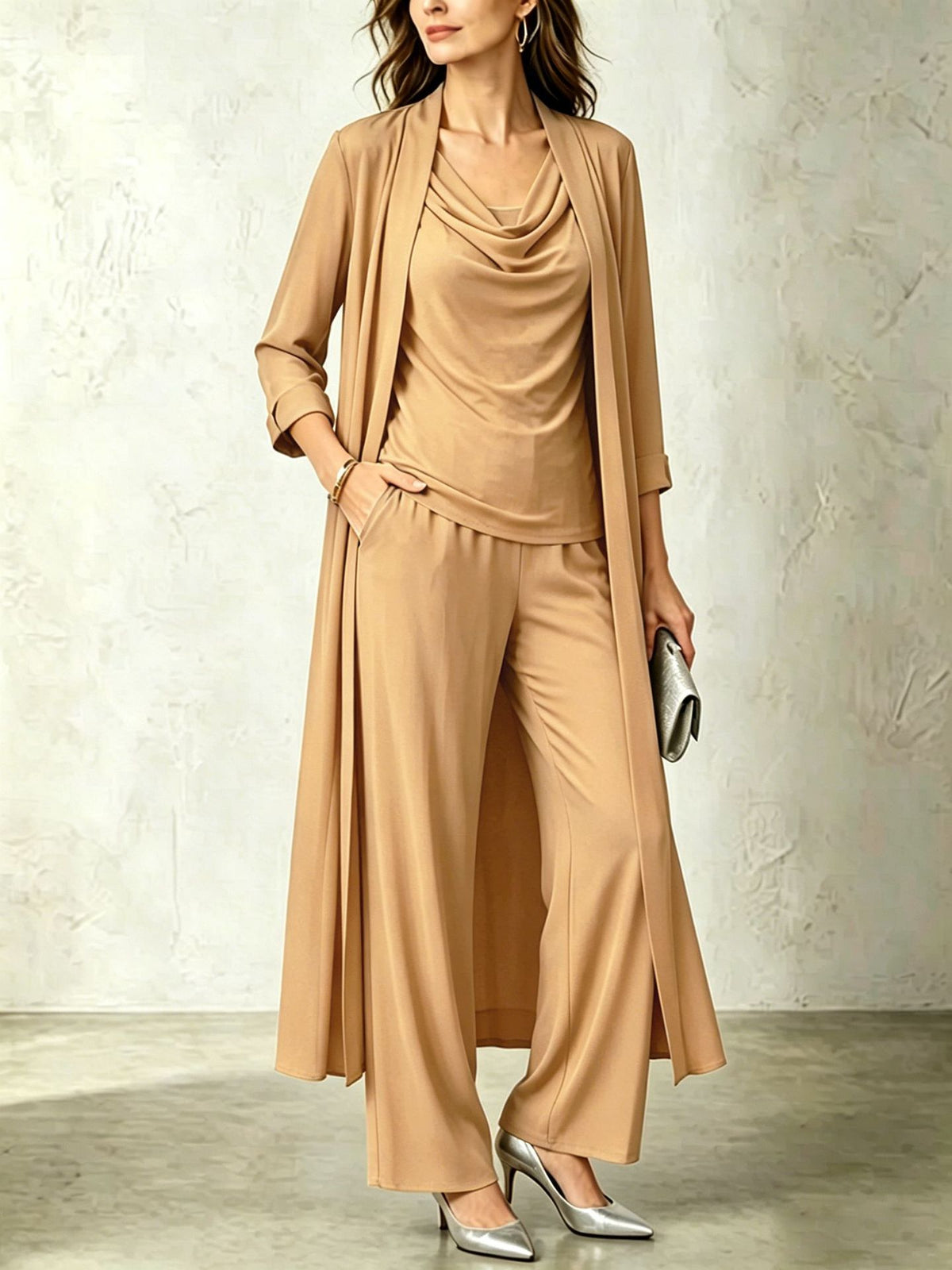 Women's 3-piece set: long cardigan and pants
