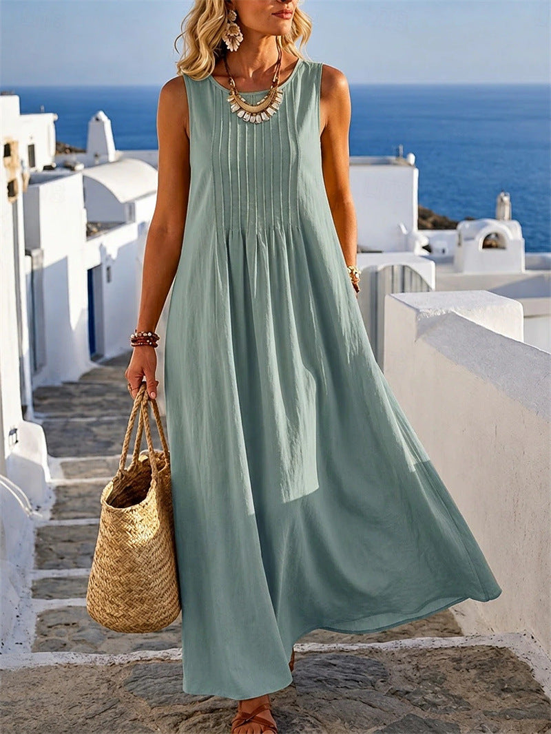 Loose women's dress with round neck, casual style