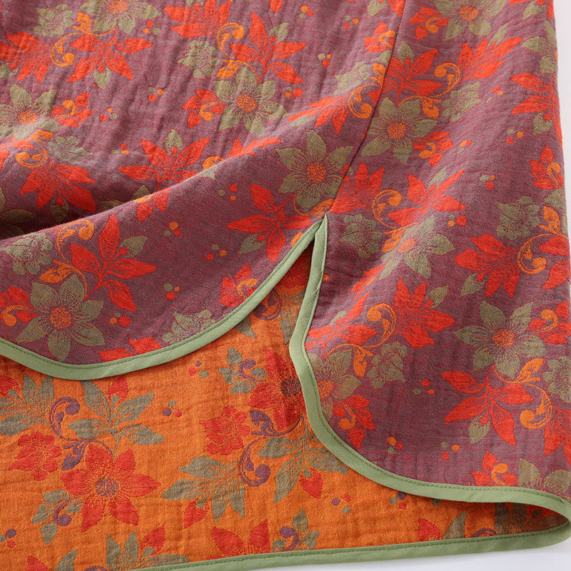 Pyjama Femme en Gaze de Coton à Motif Floral et Boutons Traditionnels – Ensemble 2 Pièces Léger, Respirant et Doux avec Fermeture Style Chinois