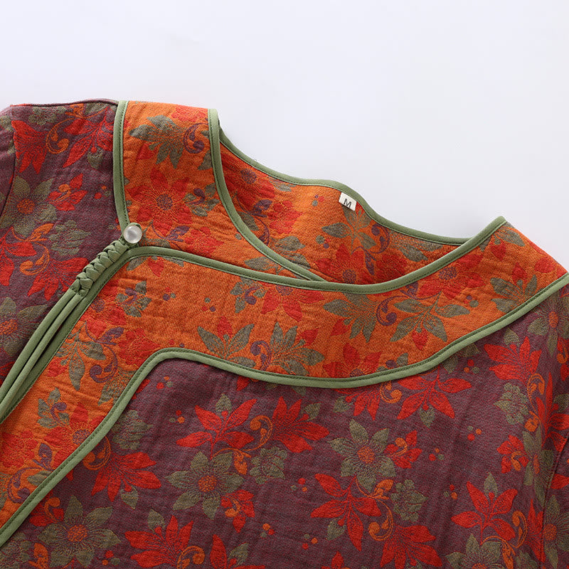 Pyjama Femme en Gaze de Coton à Motif Floral et Boutons Traditionnels – Ensemble 2 Pièces Léger, Respirant et Doux avec Fermeture Style Chinois
