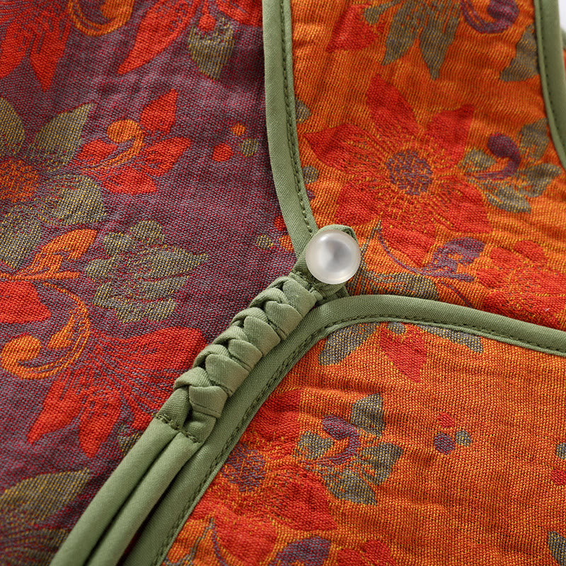 Pyjama Femme en Gaze de Coton à Motif Floral et Boutons Traditionnels – Ensemble 2 Pièces Léger, Respirant et Doux avec Fermeture Style Chinois