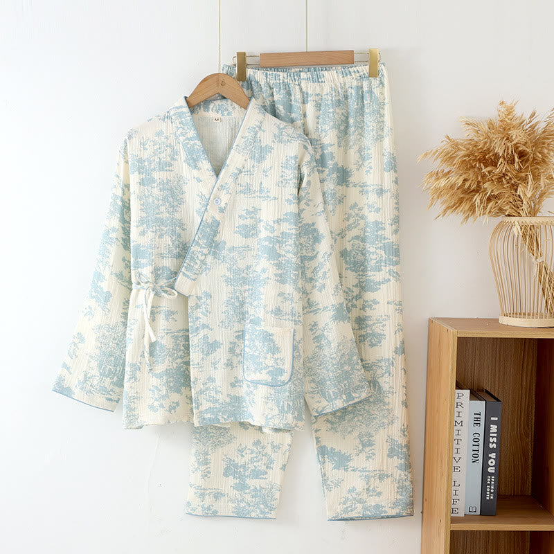 Pyjama Kimono Rafraîchissant Femme en Gaze de Coton – Ensemble 2 Pièces Léger Respirant Doux avec Coupe Décontractée pour Toutes Saisons
