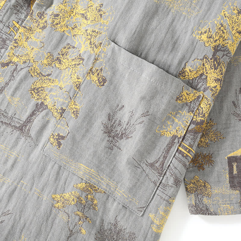 Pyjama Kimono Paysage Neutre Confort Élégant Homme – Ensemble 2 Pièces Léger et Respirant avec Motif Imprimé