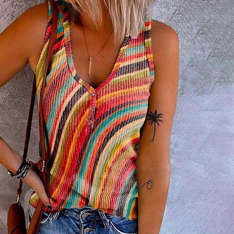 Colorful rainbow-striped sleeveless shirt for women