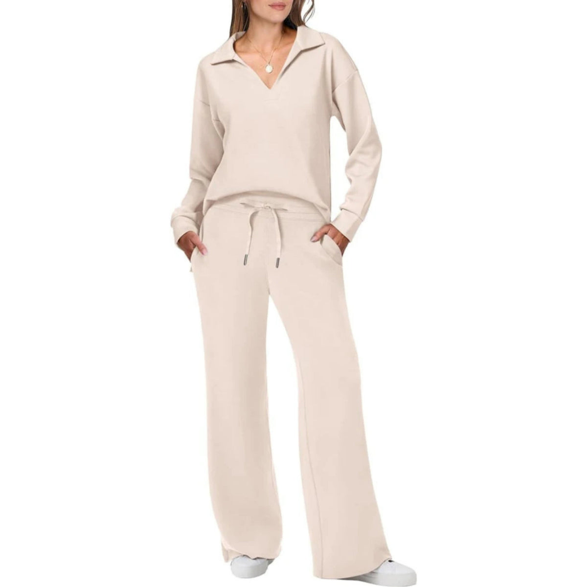 Ensemble Femme Décontracté Deux Pièces Col V – Tenue Chic et Confortable