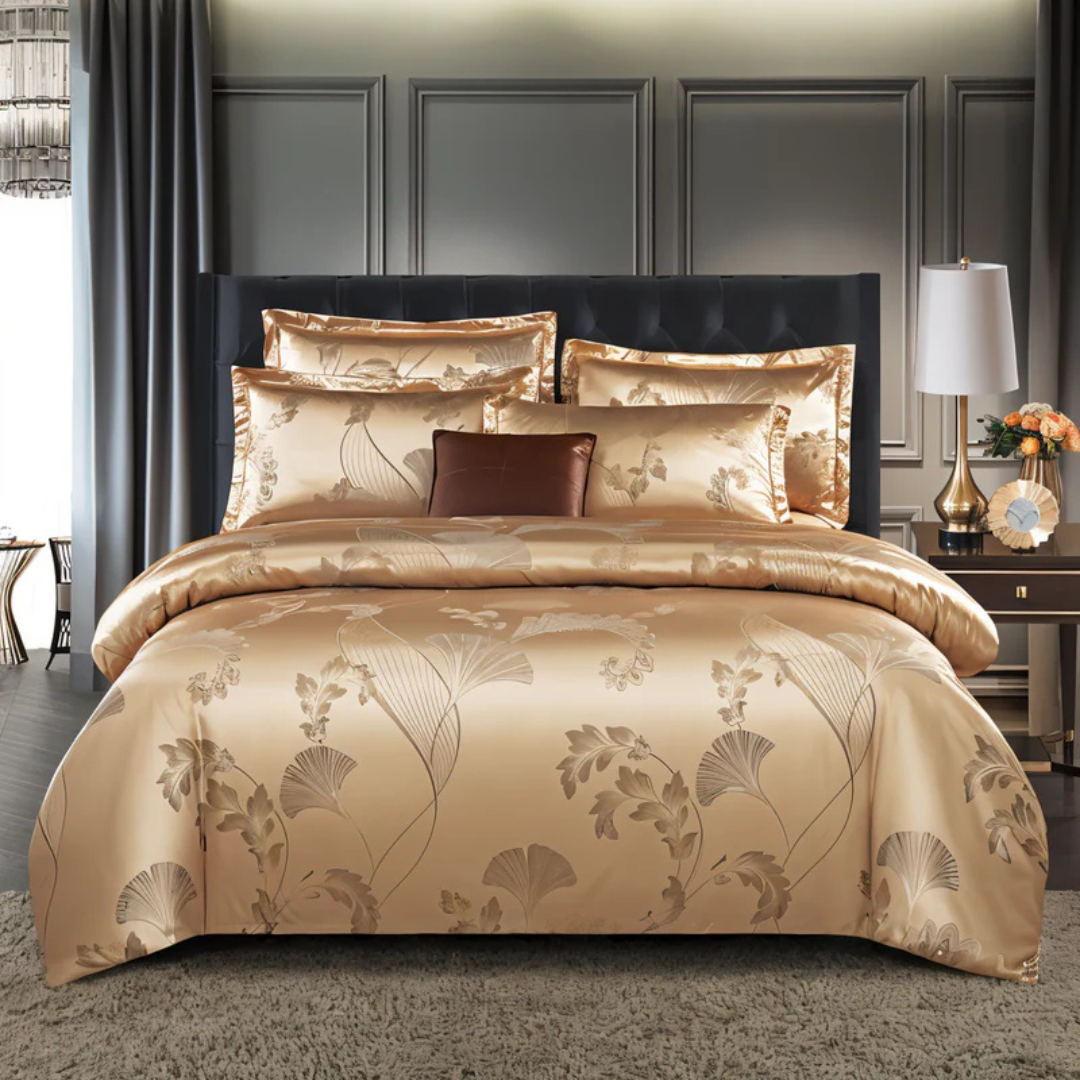 Parure de lit satin de luxe – Housse de couette élégante avec motif jacquard