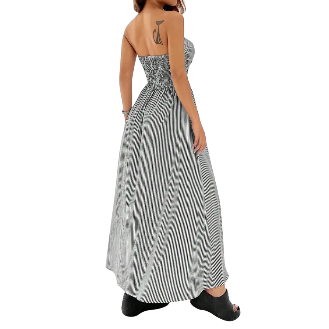 Robe maxi femme rayee bustier avec poches - Legere et estivale