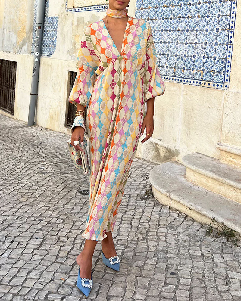 Women's long-sleeve blouse maxi dress - Chic and comfortable