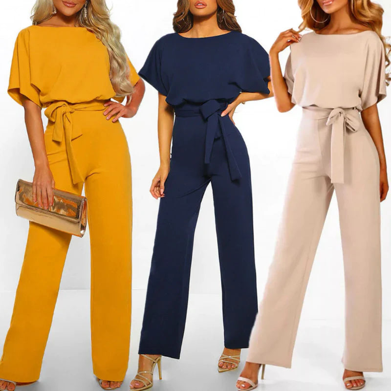 Combinaison élégante ceinturée à manches courtes Jambe large pour femmes – Tenue légère une pièce flatteuse et chic