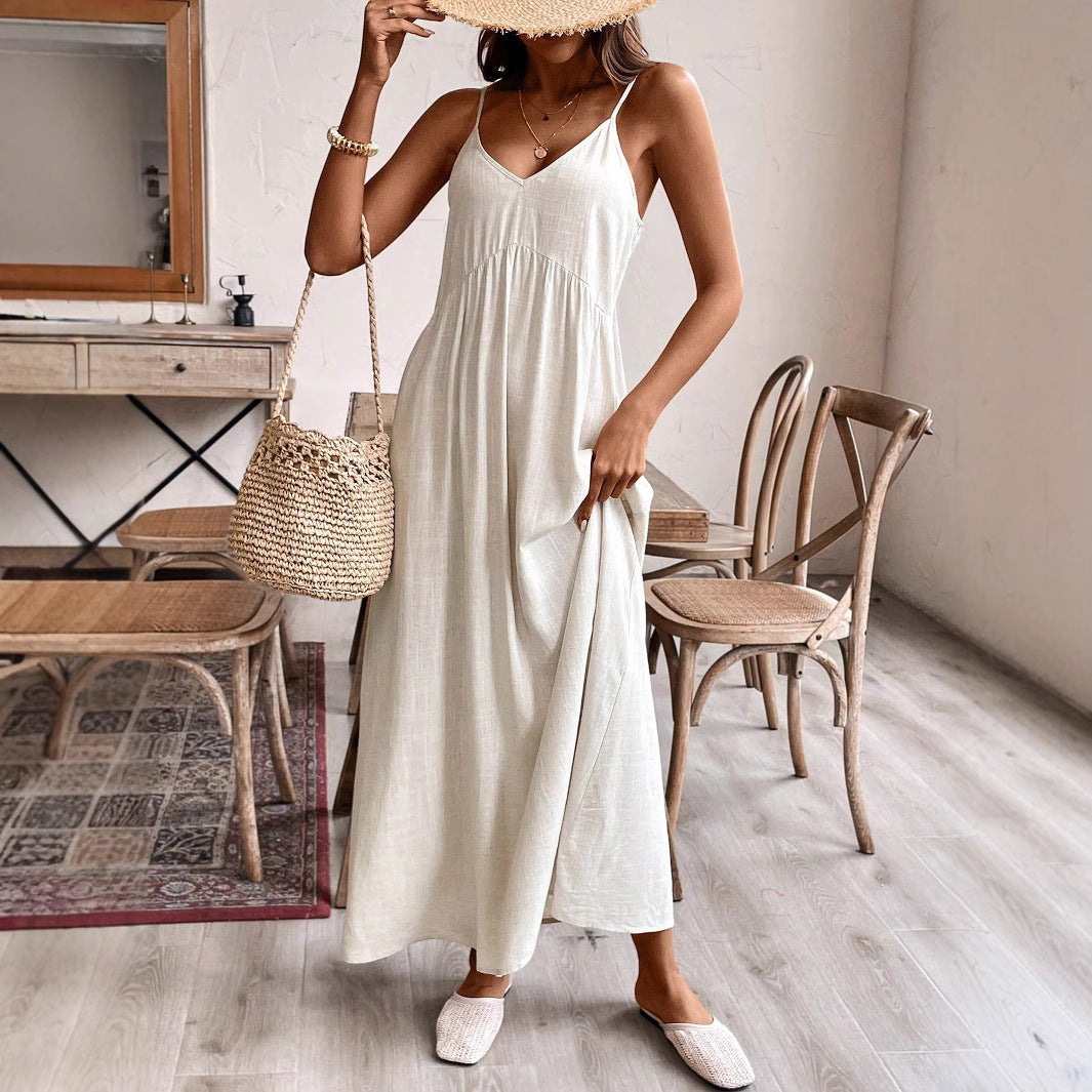 Women's long strapless dress with a loose trapeze cut