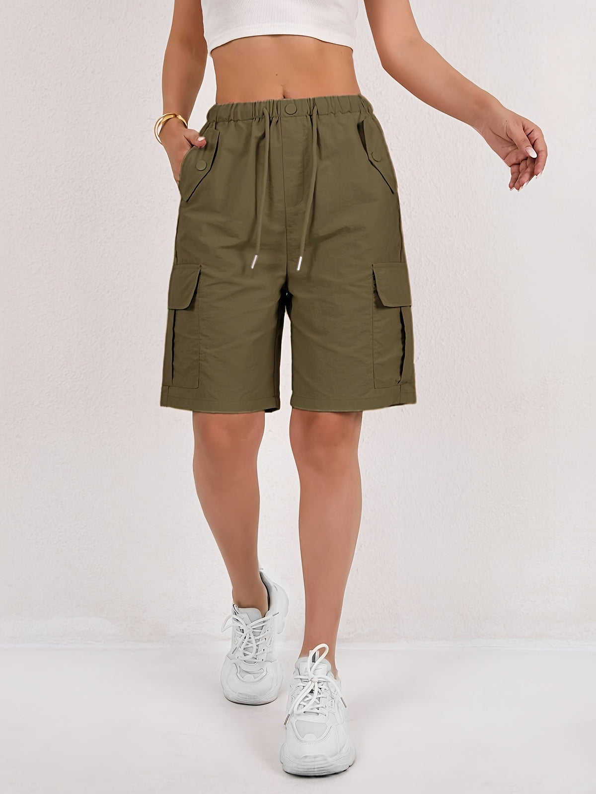 Short cargo Via rose poudré taille élastique femme