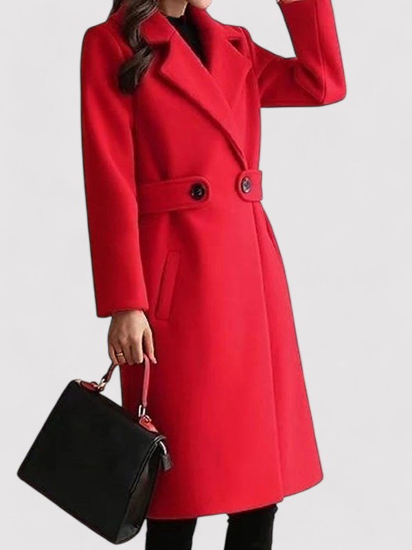 Manteau d’Hiver Élégant en Laine avec Boucle Fine et Revers – Parfait pour l’Hiver