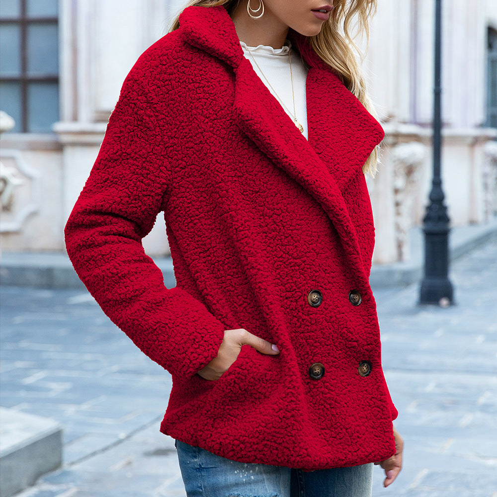 Veste Teddy en Fausse Fourrure Douce pour Femme, Coupe Courte, Boutons et Polyvalente