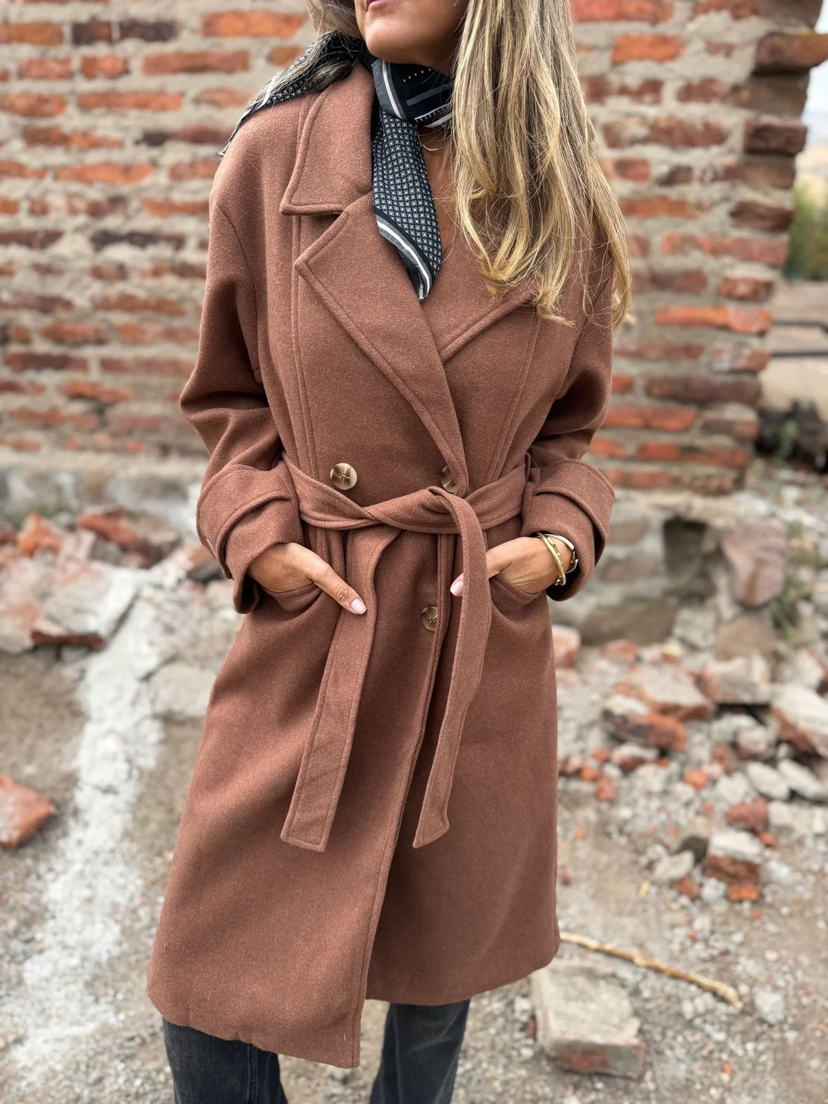 Cardigan-cappotto da donna con lacci – Giacca casual a maniche lunghe in misto lana, con revers e tasche