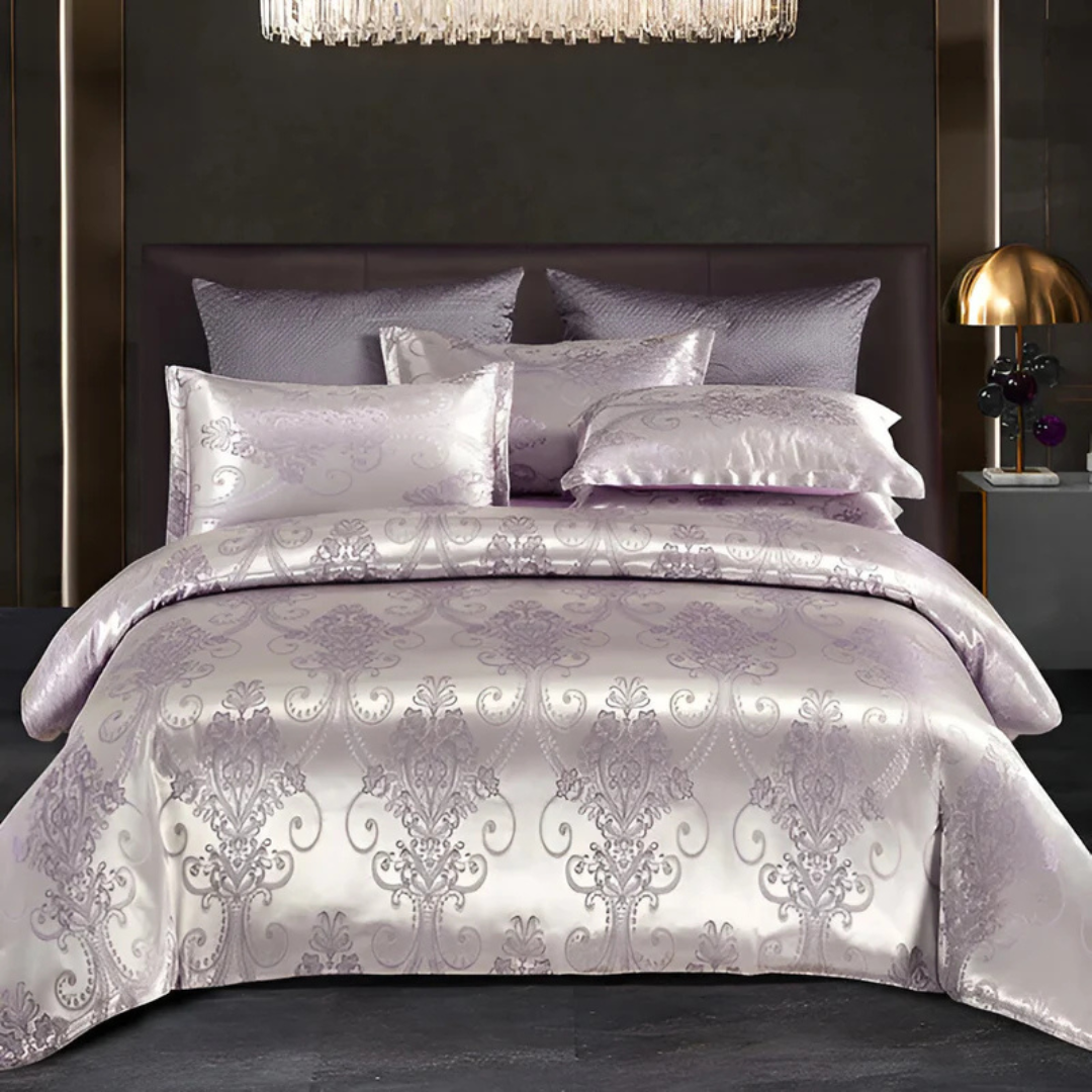 Parure de lit satin de luxe – Housse de couette élégante avec motif jacquard