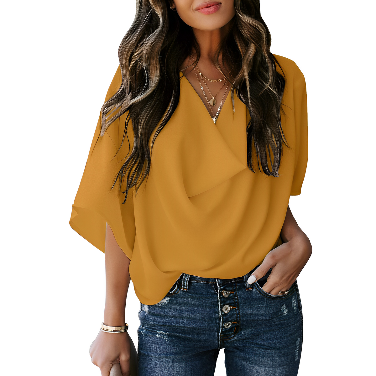 Loose women's blouse with V-neck - Light and flowing