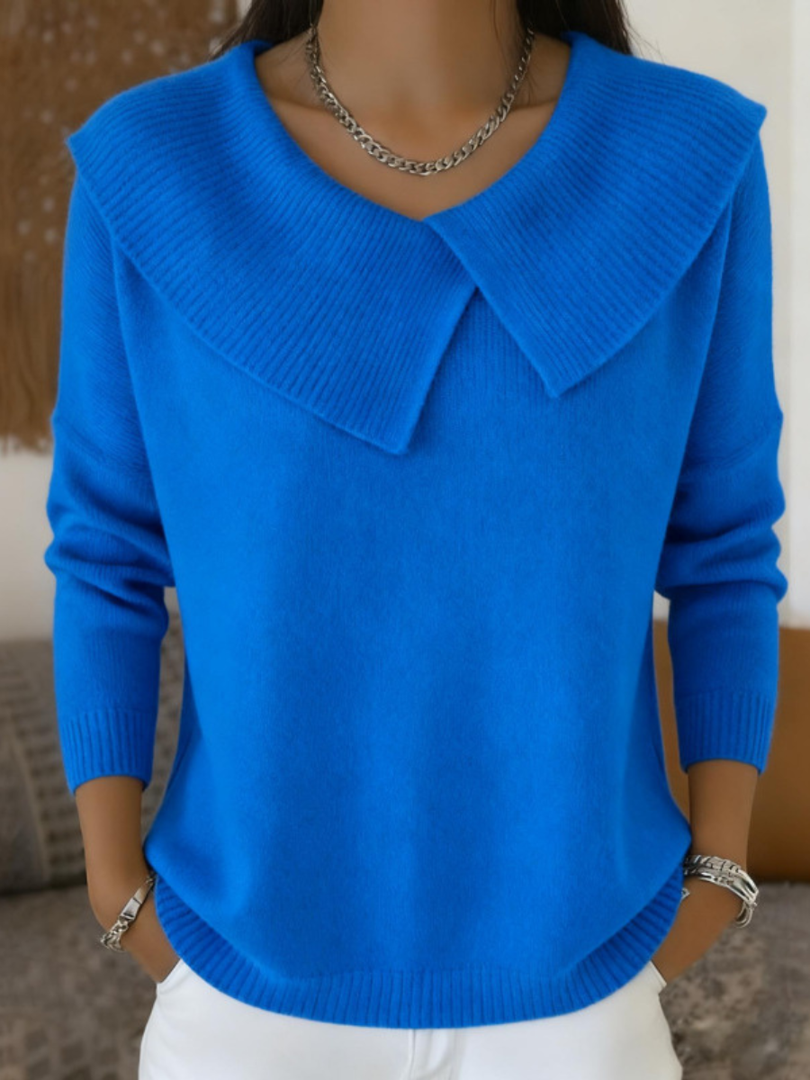 Pull Tricoté à Col Côtelé Femme – Élégant Pull Manche Longue