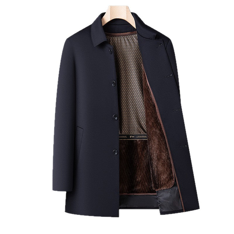 Veste mi-longue pour homme en laine mélangée – Manteau noir haut de gamme doublé de duvet amovible