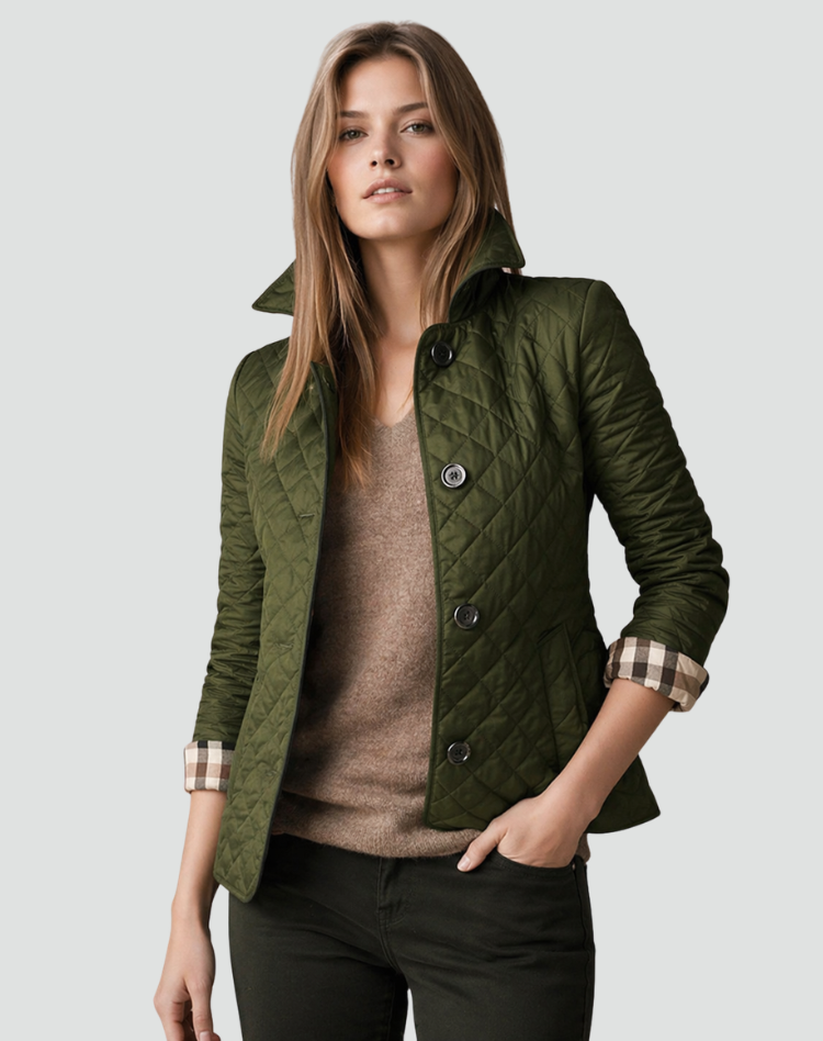 Women's Quilted Jacket with Collar and Buttons - Elegant and Practical