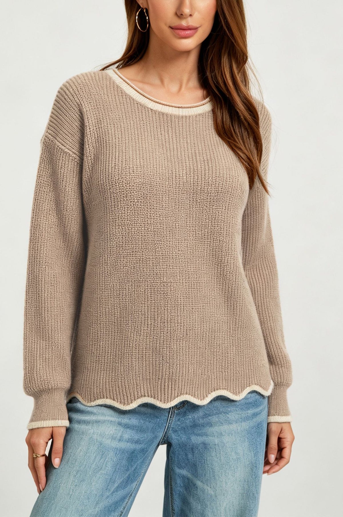 Pullover da donna in maglia ampia con scollo rotondo - Versatile e facile da indossare