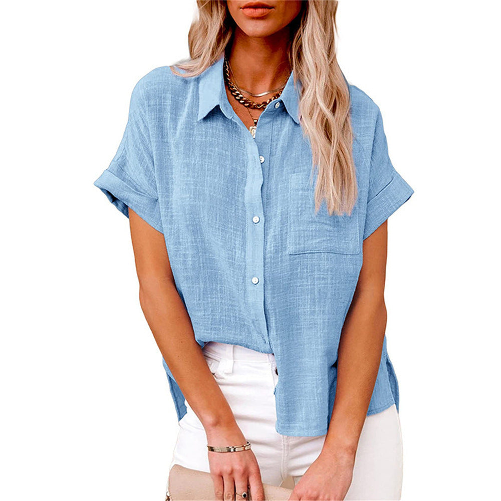 Chemise Décontractée en Mélange Lin pour Femme – Manches Courtes Boutonnée