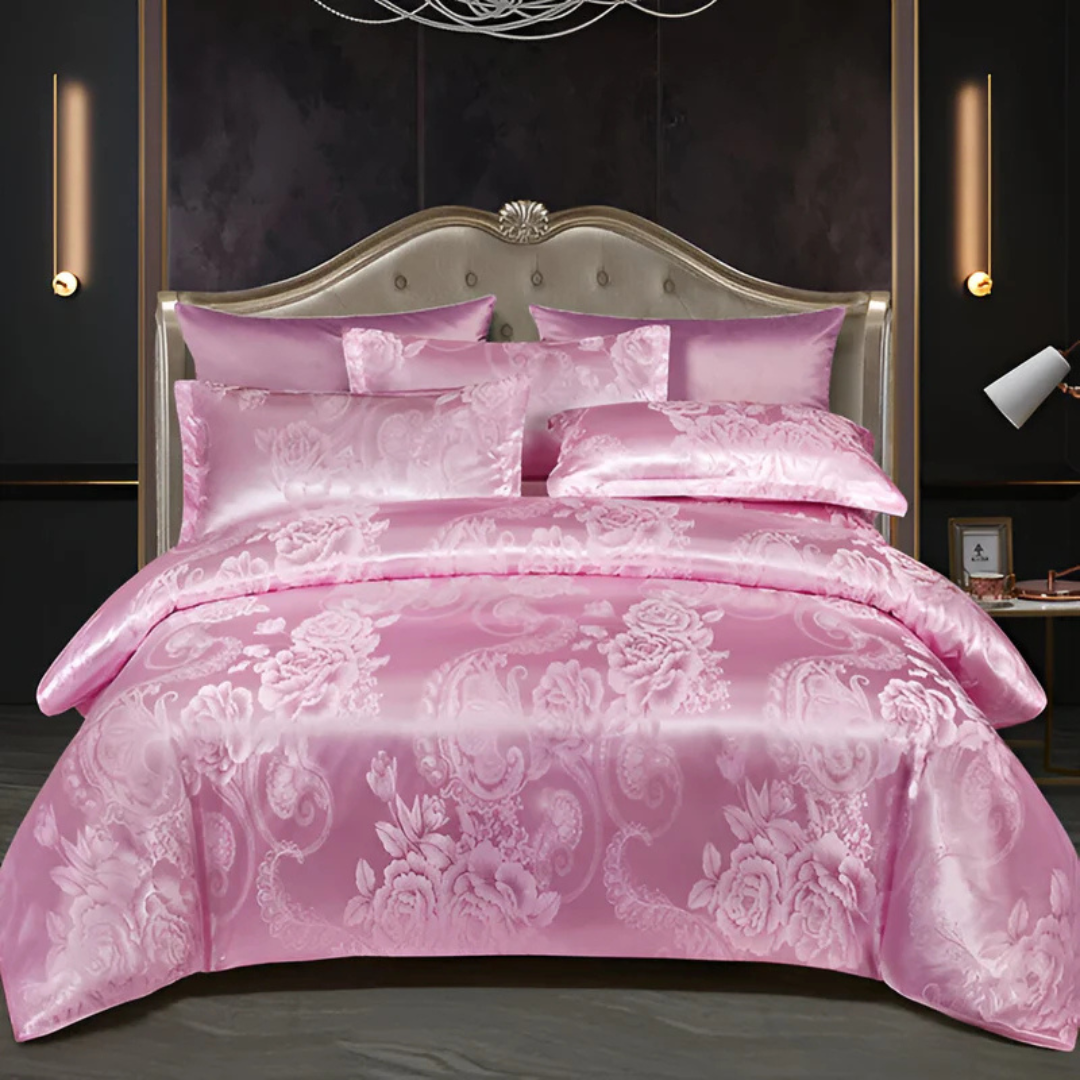 Parure de lit satin de luxe – Housse de couette élégante avec motif jacquard