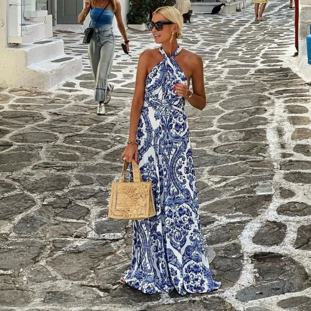 Women's halter neck backless maxi dress - Chic and summery