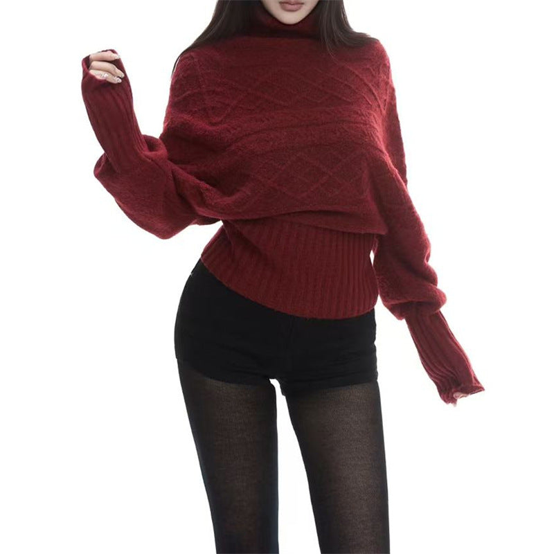 Maglione da donna a collo alto e trecce - Morbido e aderente