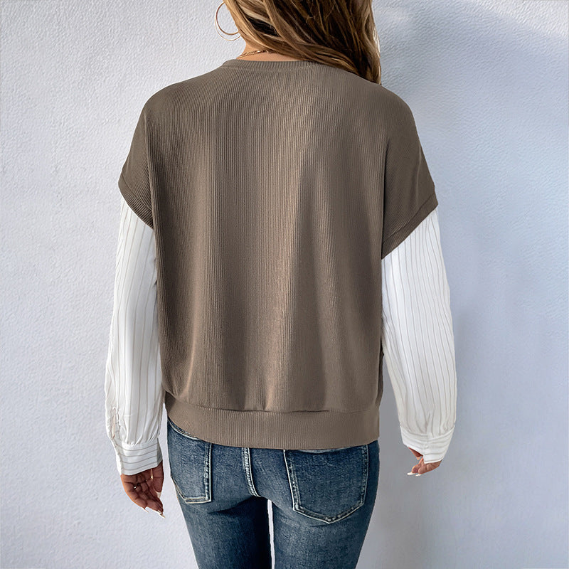 Pull Mock Two-Pièces pour Femme avec Col Rond et Manches Longues | Parfait pour l’Automne
