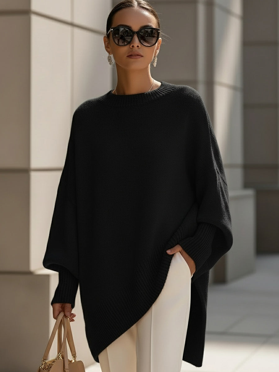 Pull Poncho Tricot Élégant et Stylé pour Femmes – Pull Long Surdimensionné et Doux