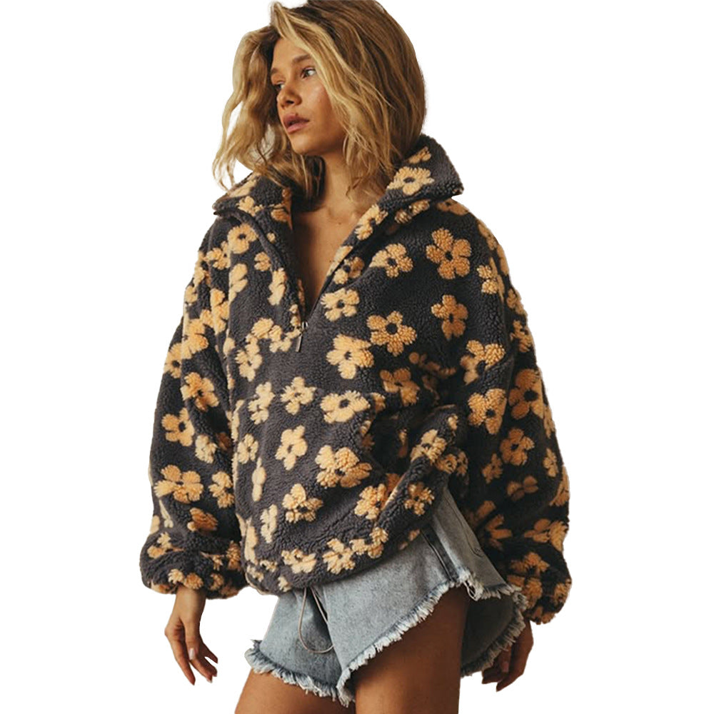 Sweat-shirt en polaire pour femmes – Pull à fermeture éclair décontracté avec poche