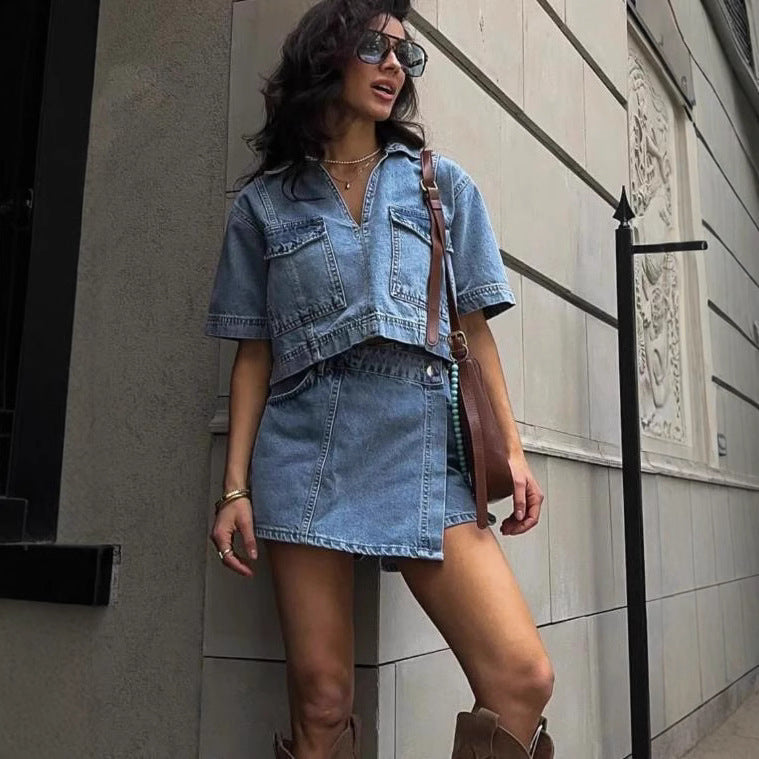 Ensemble en Jean Femme Haut avec Jupe-Short