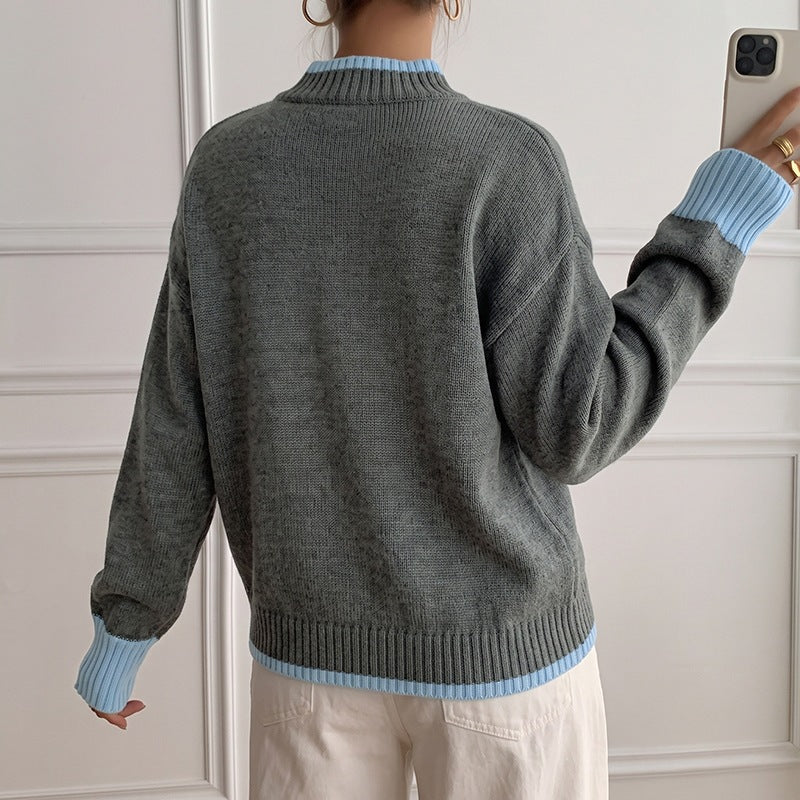 Pull ample femme col montant color-block - Doux et moderne