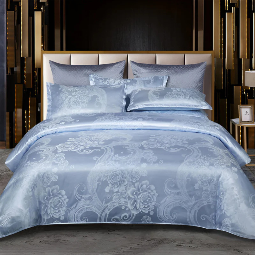 Parure de lit satin de luxe – Housse de couette élégante avec motif jacquard