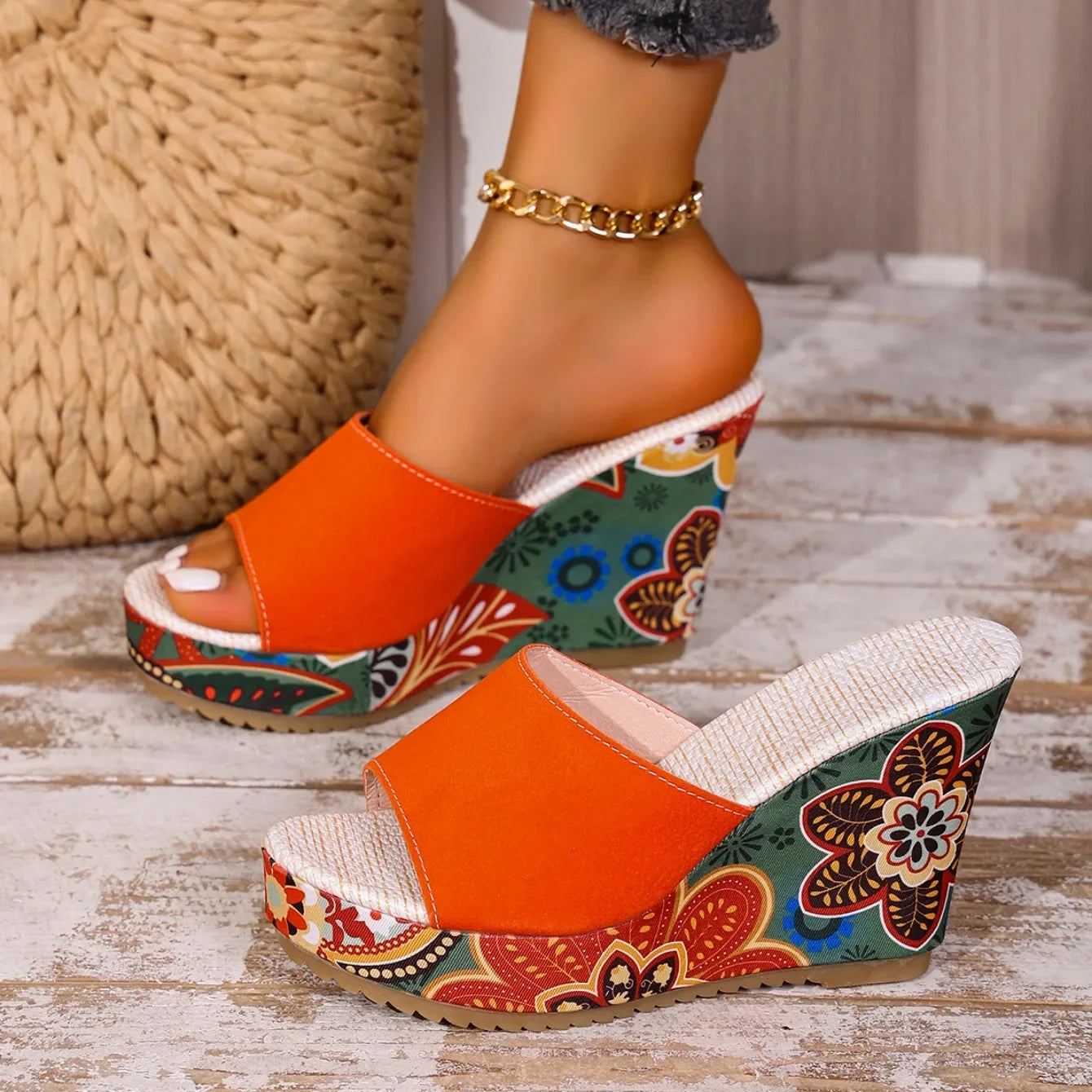 Sandales Femme Bohème à Talon Compensé Velours – Style Élégant Confort Été