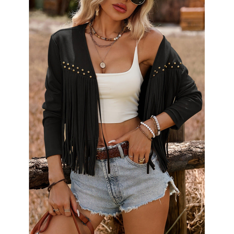 Veste femme rétro style ethnique à franges