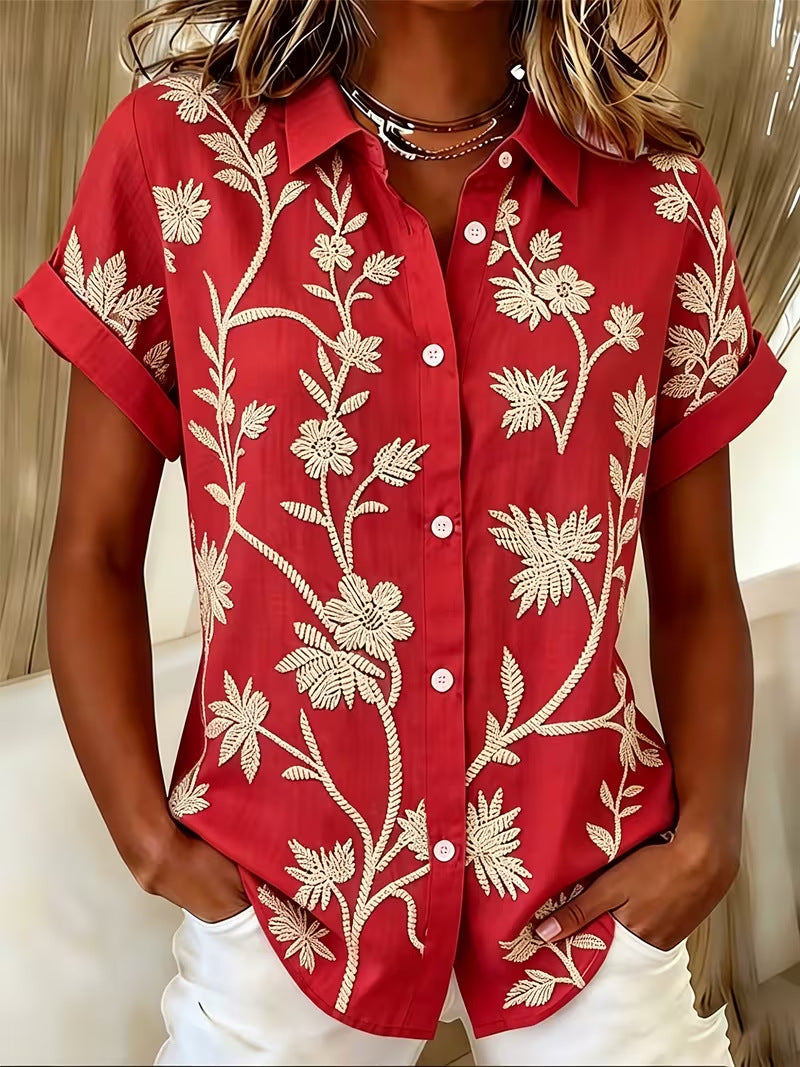 Chemisier femme imprimé floral manches courtes élégant