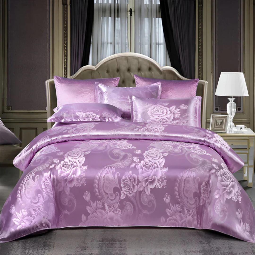 Parure de lit satin de luxe – Housse de couette élégante avec motif jacquard
