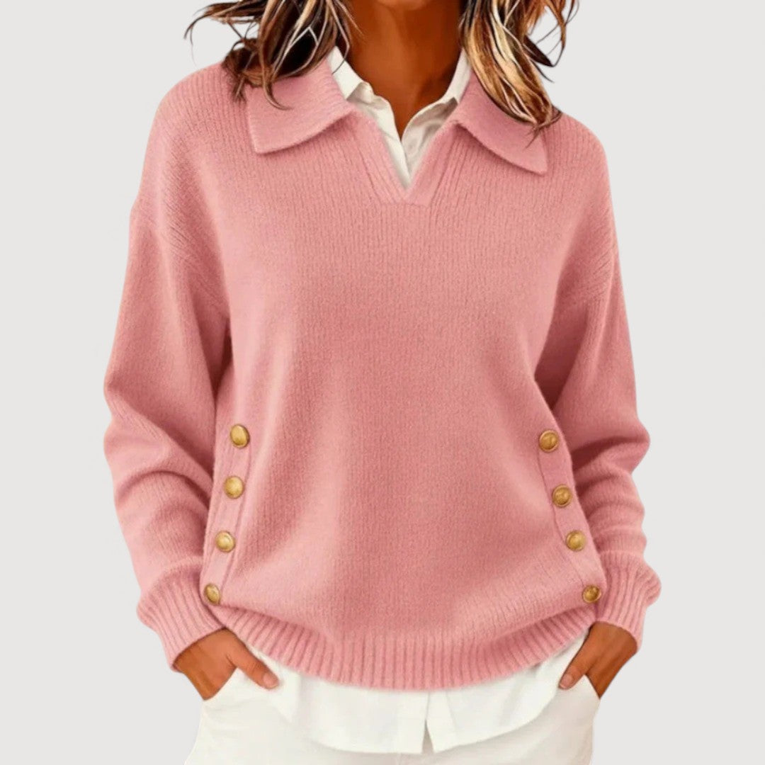 Pull Maille Femme Manches Longues – Col et Boutonné Élégant Classique