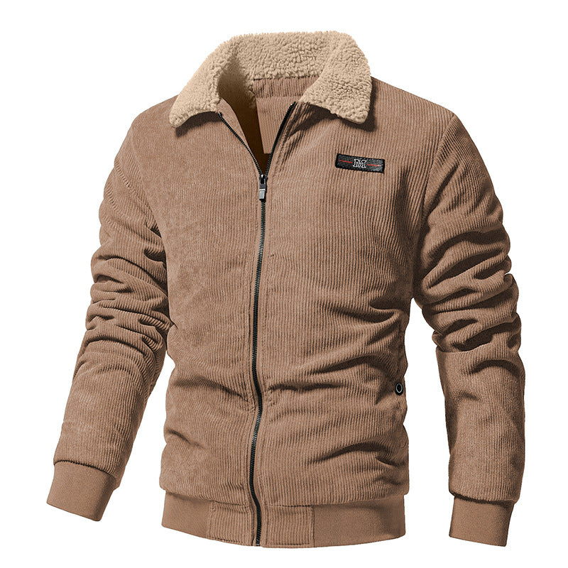 Quilted Winter Jacket in Premium Ribbed Fabric for Men – Warm Sherpa Collar