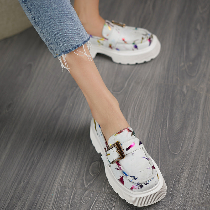 Chaussures à plateforme en cuir ajouré avec boucle – Polyvalentes Légères Respirantes Printemps Automne