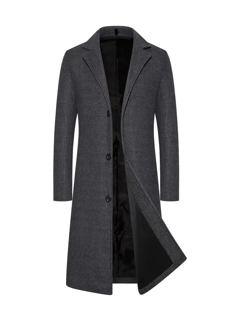 Long Single-Breasted Coat for Men – Premium Fitted Winter Coat